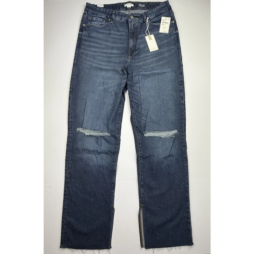 Good American Good Boy Split Hem High Waisted Straight Leg Jeans 15 Plus 32x32